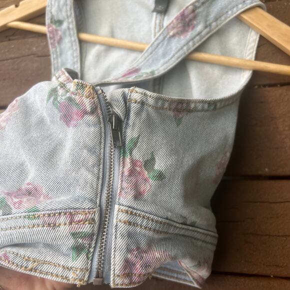 Wild Fable Floral Denim Crop Top Bustier Bralette Tank Light Wash Size M - Picture 3 of 7